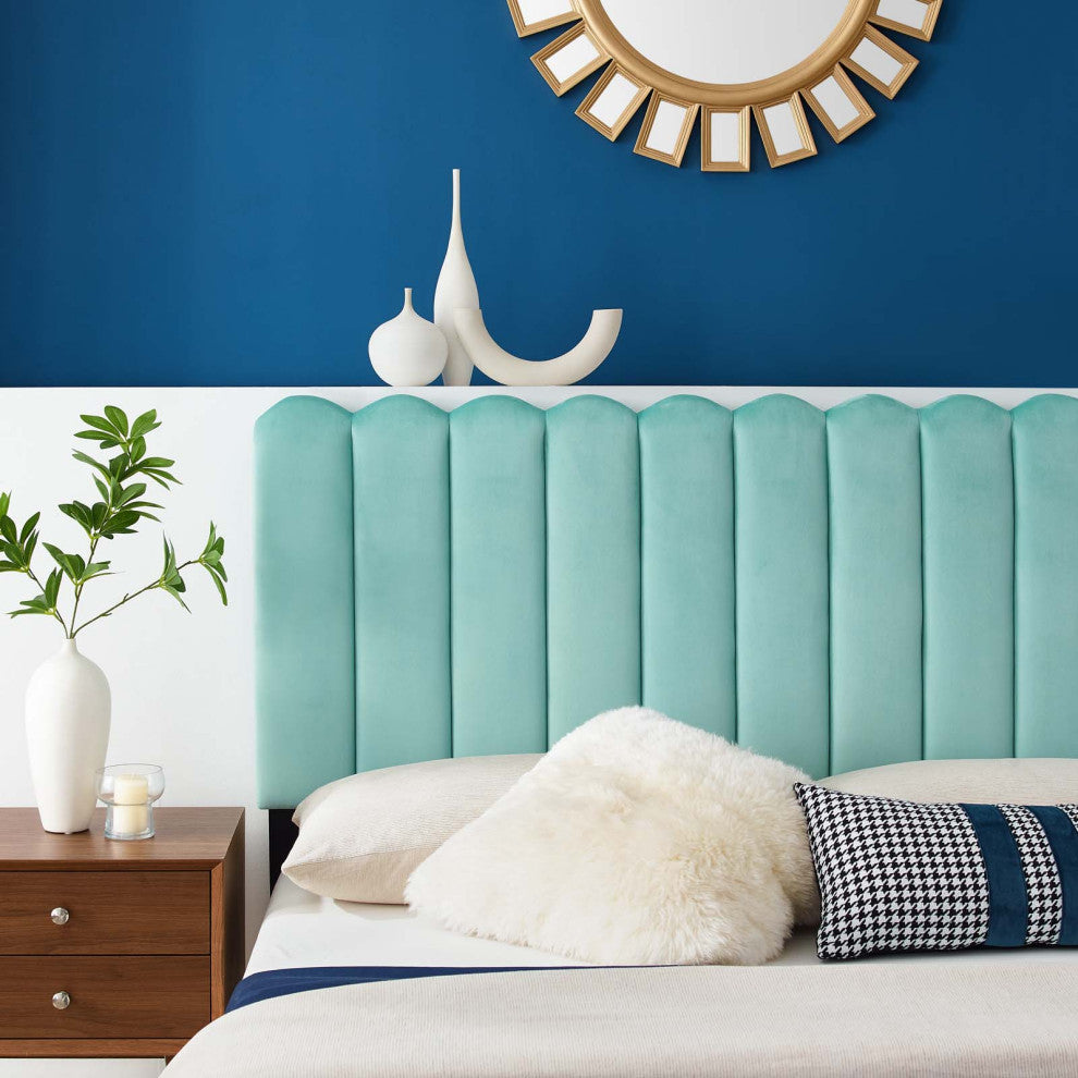 Headboard, Twin Size, Velvet, Blue, Modern Contemporary, Bedroom Master Suite