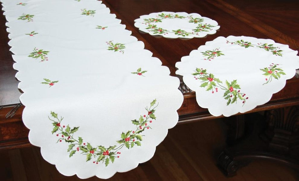 Mistletoe Embroidered Table Runner, 15x72