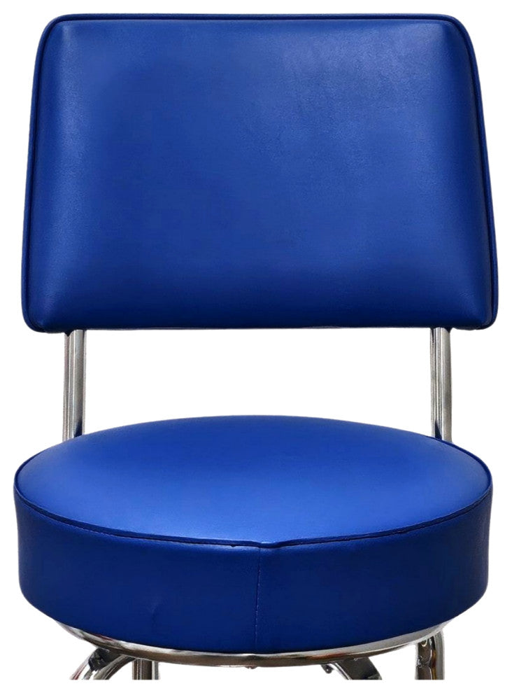 Retro Home Single Ring Upholstered 24" Swivel Counter Stool with Back, Blue