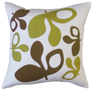Hand Printed Linen Pillow - Pods, Green/Chocolate