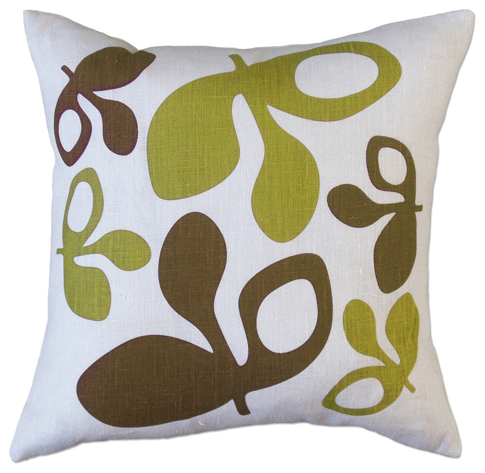 Hand Printed Linen Pillow - Pods, Green/Chocolate
