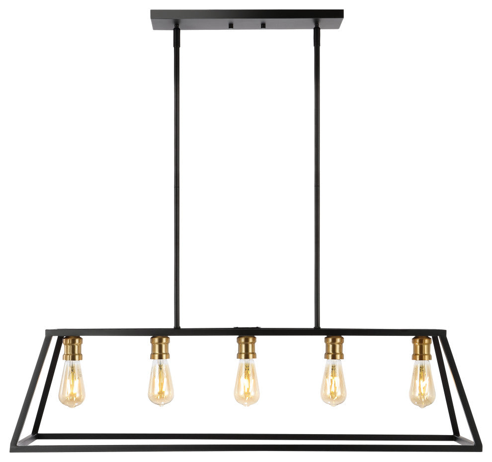 Floyd 5-Light Bohemian Farmhouse Iron Adjustable LED Pendant, Black