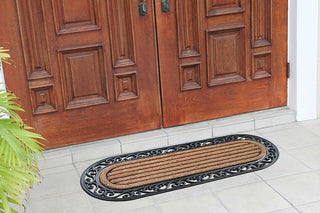 Striped Oval 18"X48" Rubber And Coir Molded Double Doormat