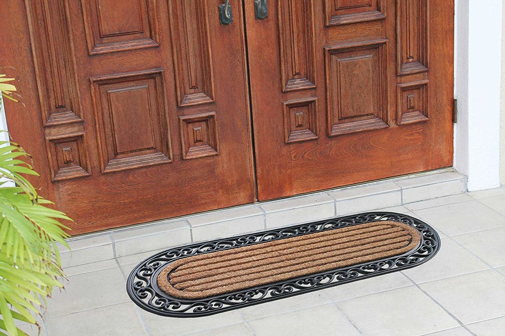 Striped Oval 18"X48" Rubber And Coir Molded Double Doormat