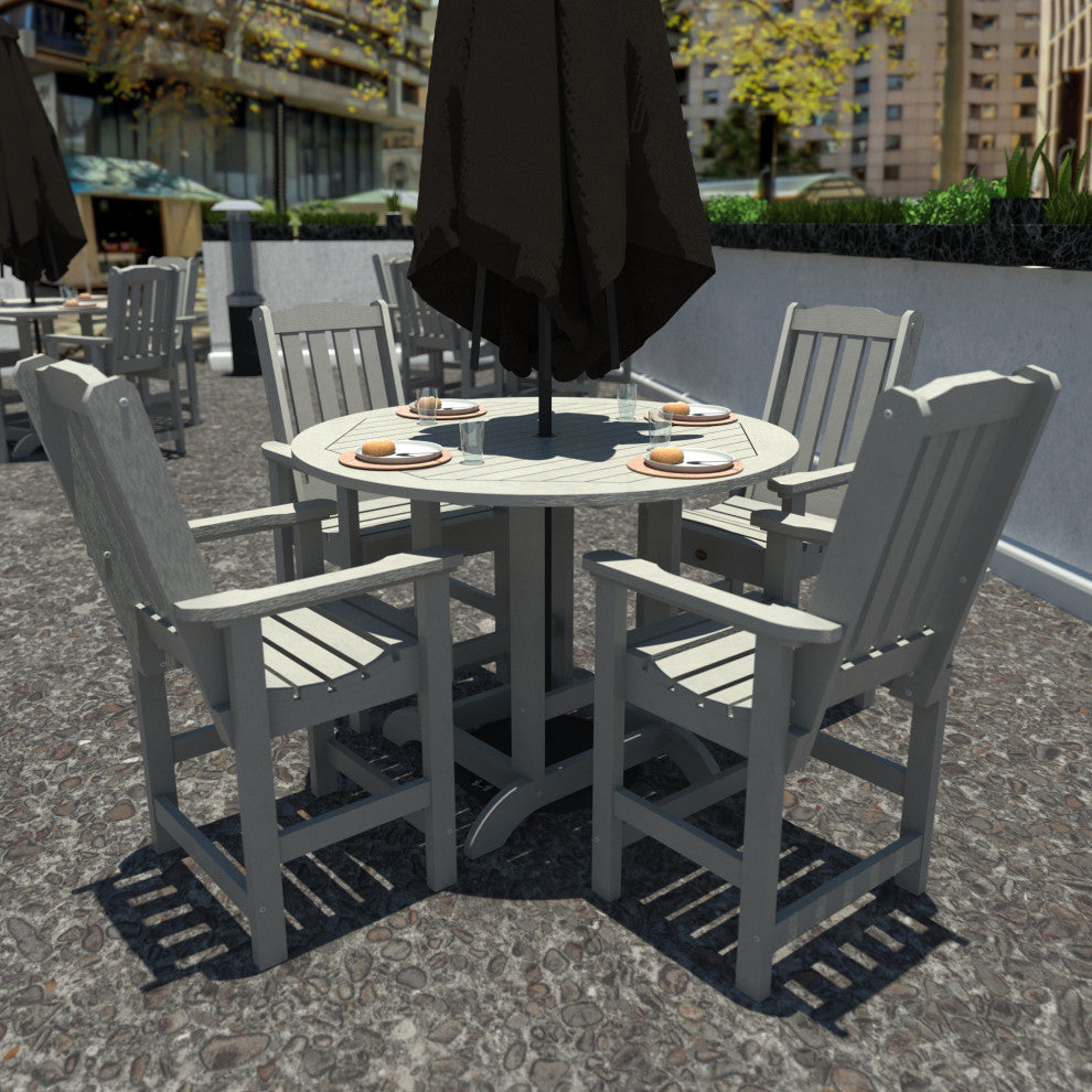 Springville 5-Piece Round Counter Dining Set, Weathered Acorn, Harbor Gray