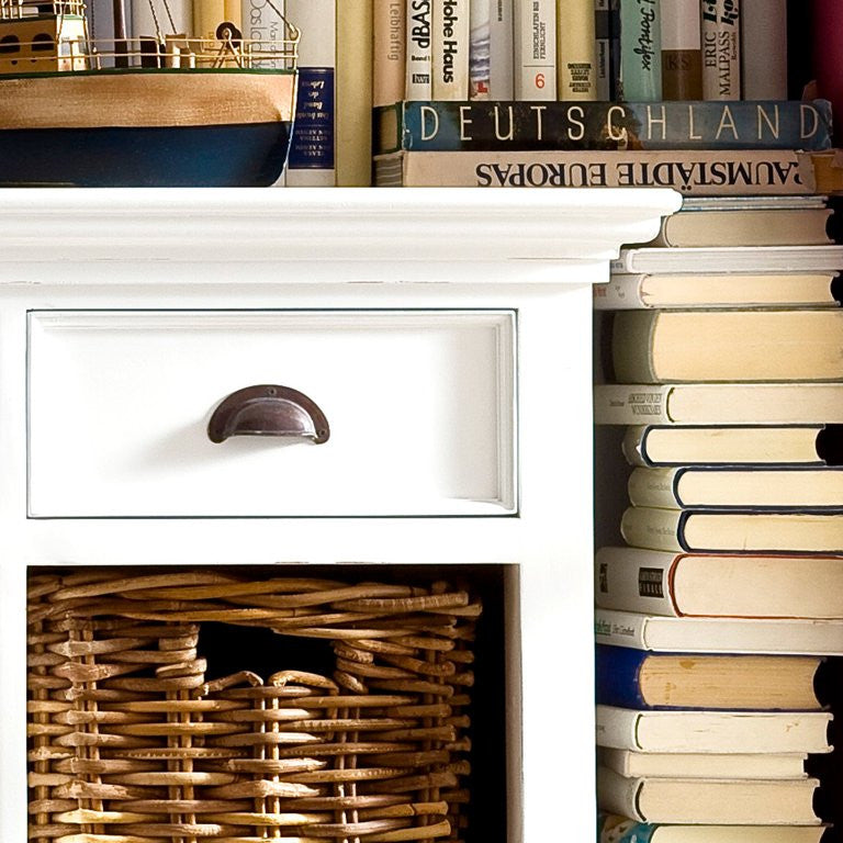 Traditional Sideboard, Mahogany Wood Frame With 3 Drawers & 6 Baskets, White