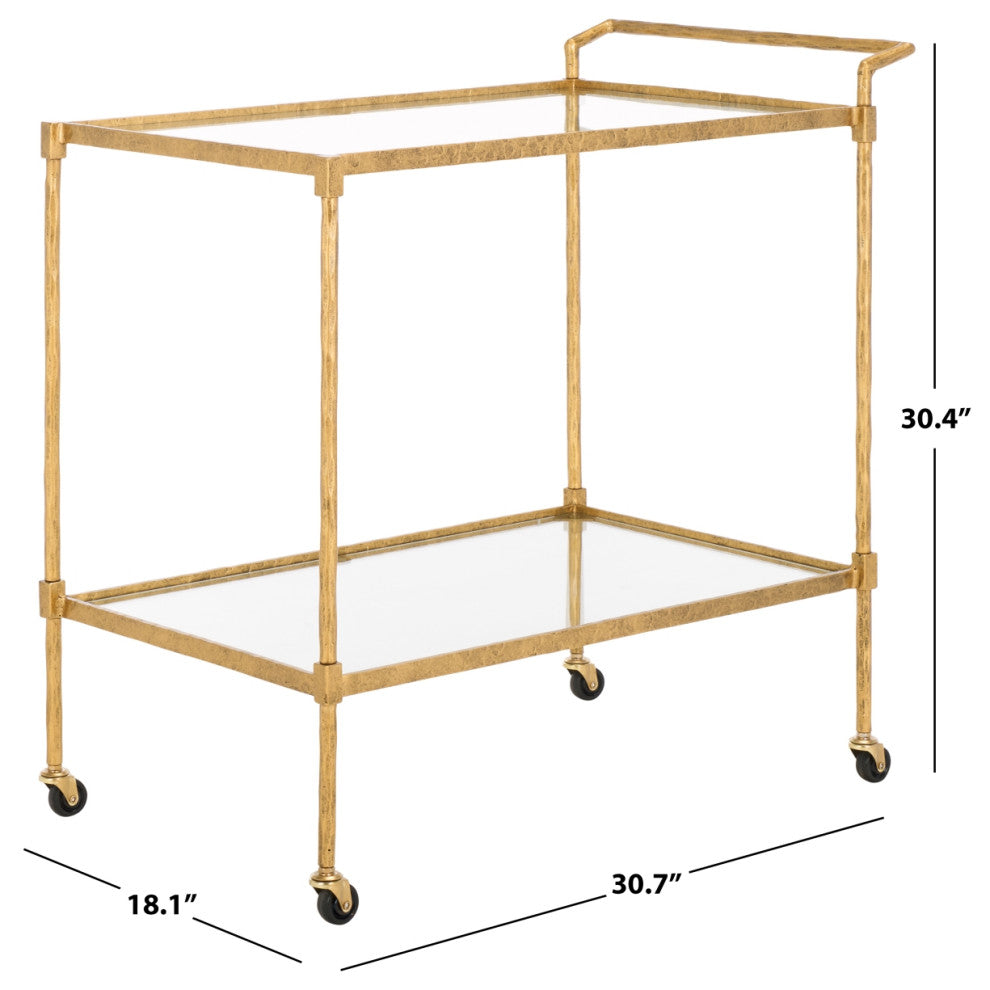 Safavieh Couture Isabellina Metal Bar Cart, Brass/Clear