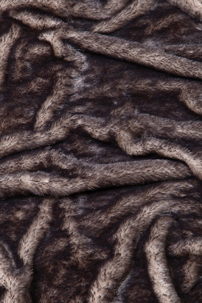 Faux Fur Throw Blanket, Dark Grey-Tipped Fox
