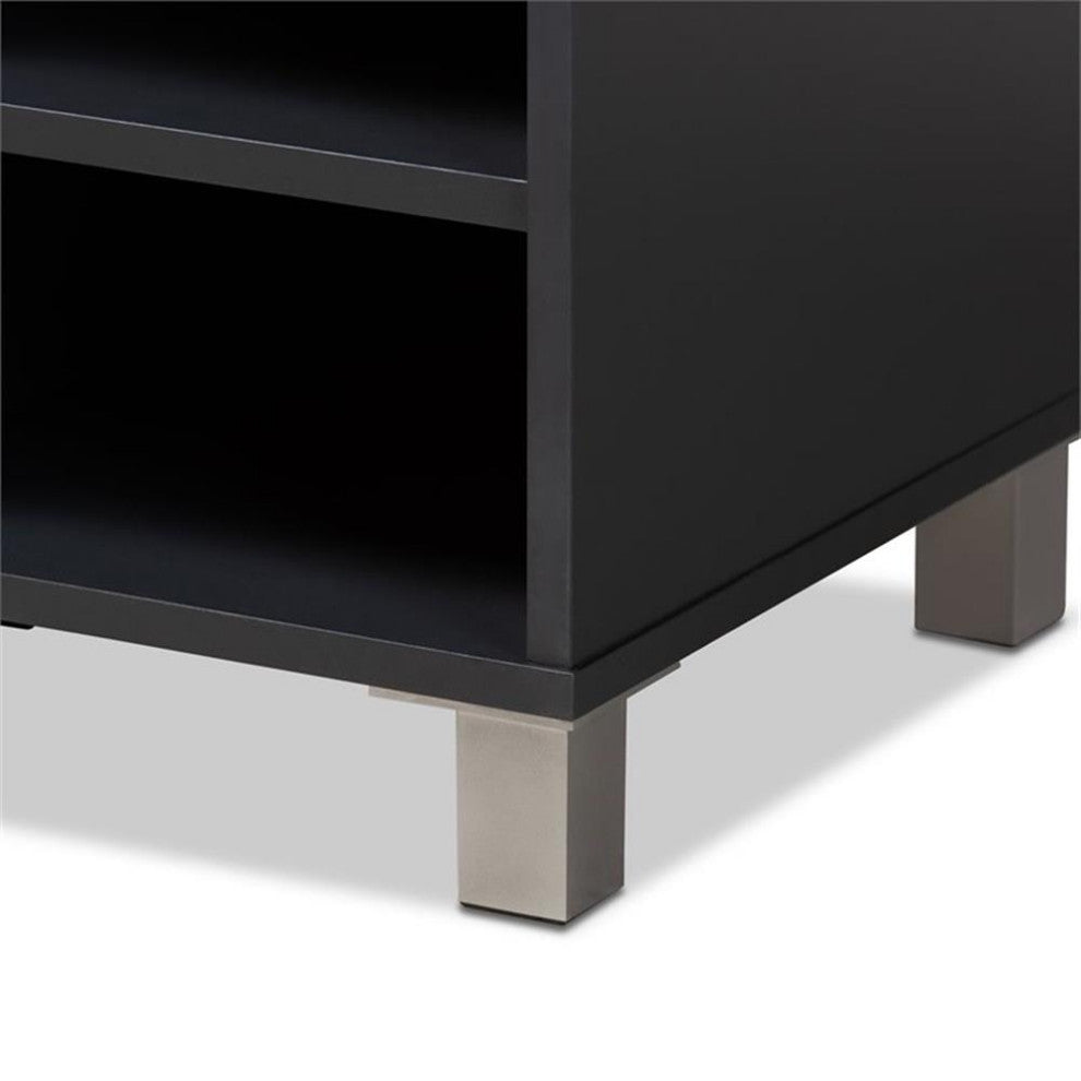 Shirley Dark Grayed 2-Door Wood Shoe Storage Cabinet With Open Shelves
