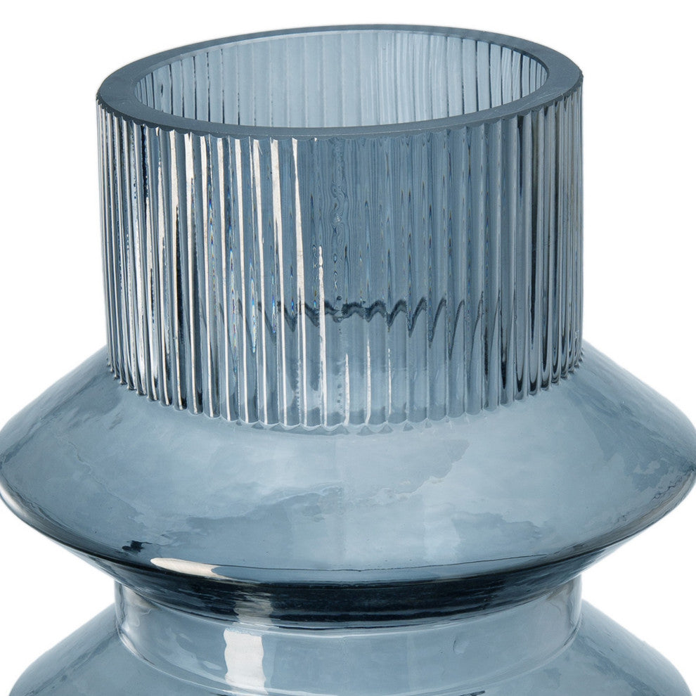 Benzara BM284992 2-Piece Set Glass Vases, Tall Cylinders, Smokey Blue/Clear