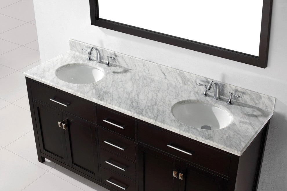 Caroline 72" Double Bathroom Vanity Set Espresso, Marble Countertop