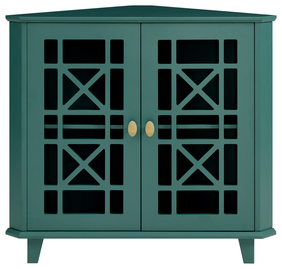 Fretwork Corner Accent Cabinet, Dark Teal