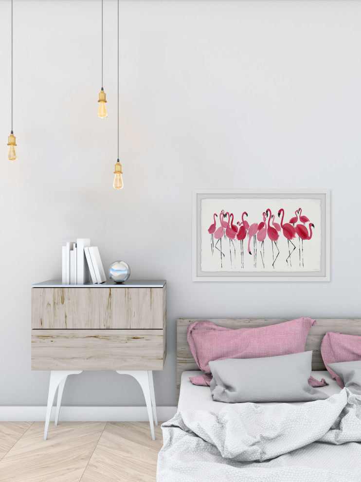 "Blushing Flamingos" Framed Painting Print, 36"x24"