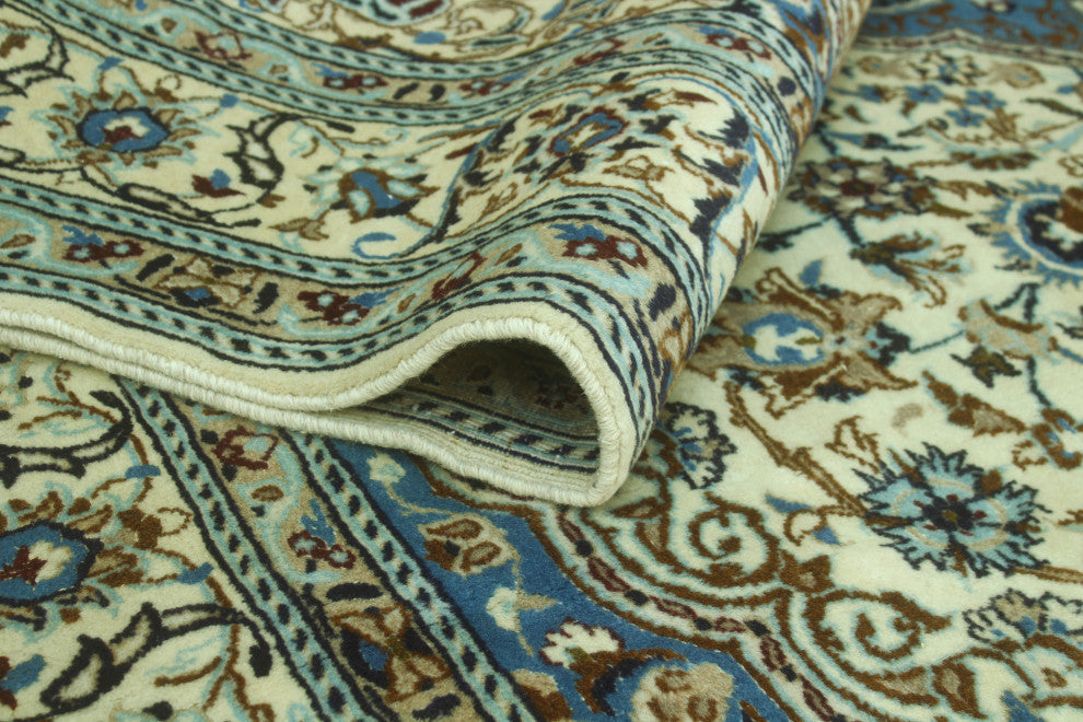 Super Vintage Distressed Hasma Ivory/Blue Rug, 6'4 x 9'6