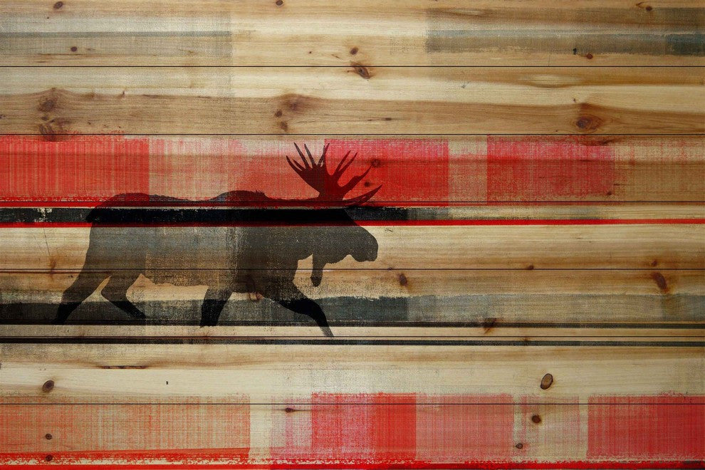 "Lone Moose" Painting Print on Natural Pine Wood, 45"x30"