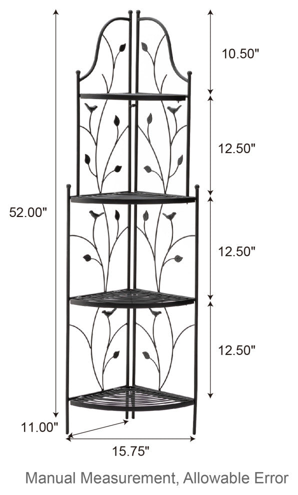 52"H 4-Tiered Metal Corner Shelf Plant Stand, Black