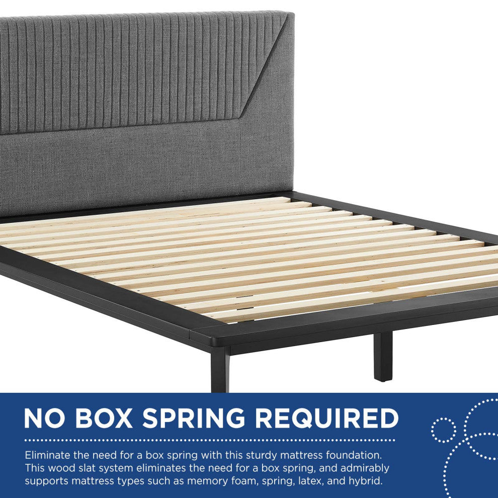 Platform Bed Frame, Queen Size, Black Gray, Wood, Modern, Mid Century