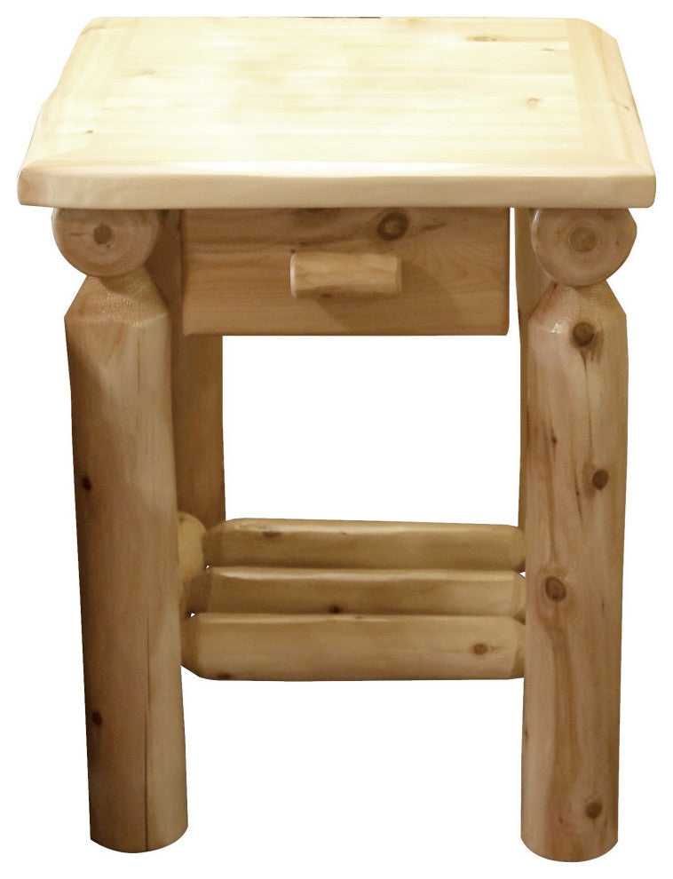 White Cedar Log 1-Drawer Nightstand