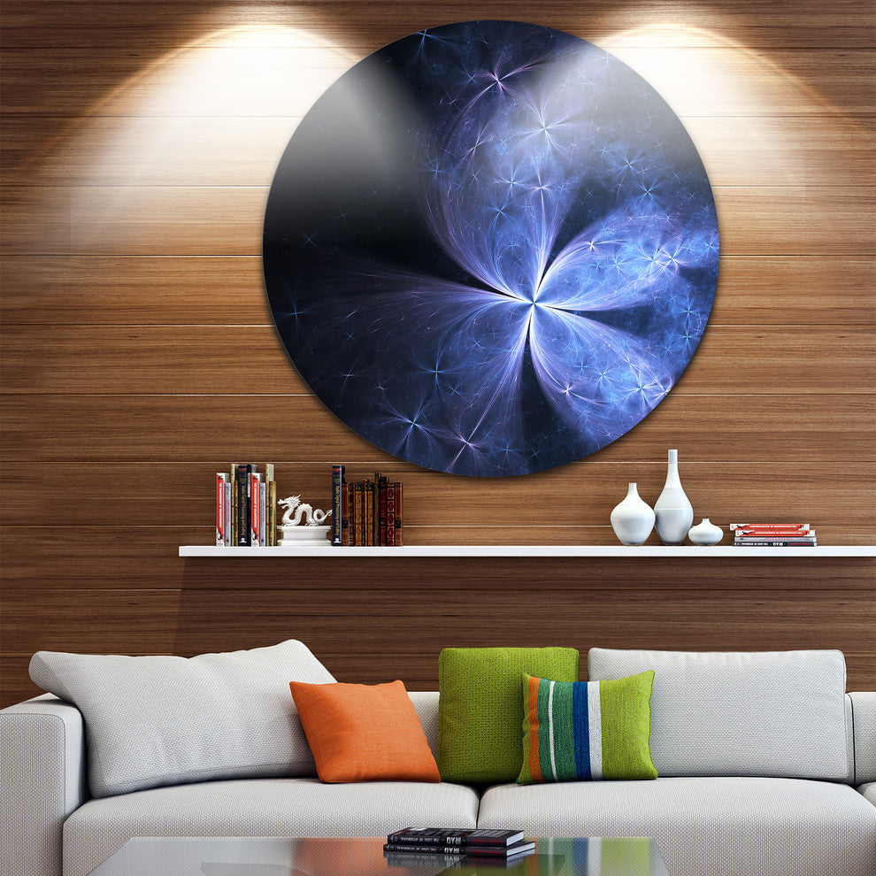 Glittering Soft Blue Fractal Flower, Floral Round Wall Art, 23"