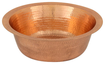 14" Round Hammered Copper Bar Sink, 2" Drain Opening, Polished Copper