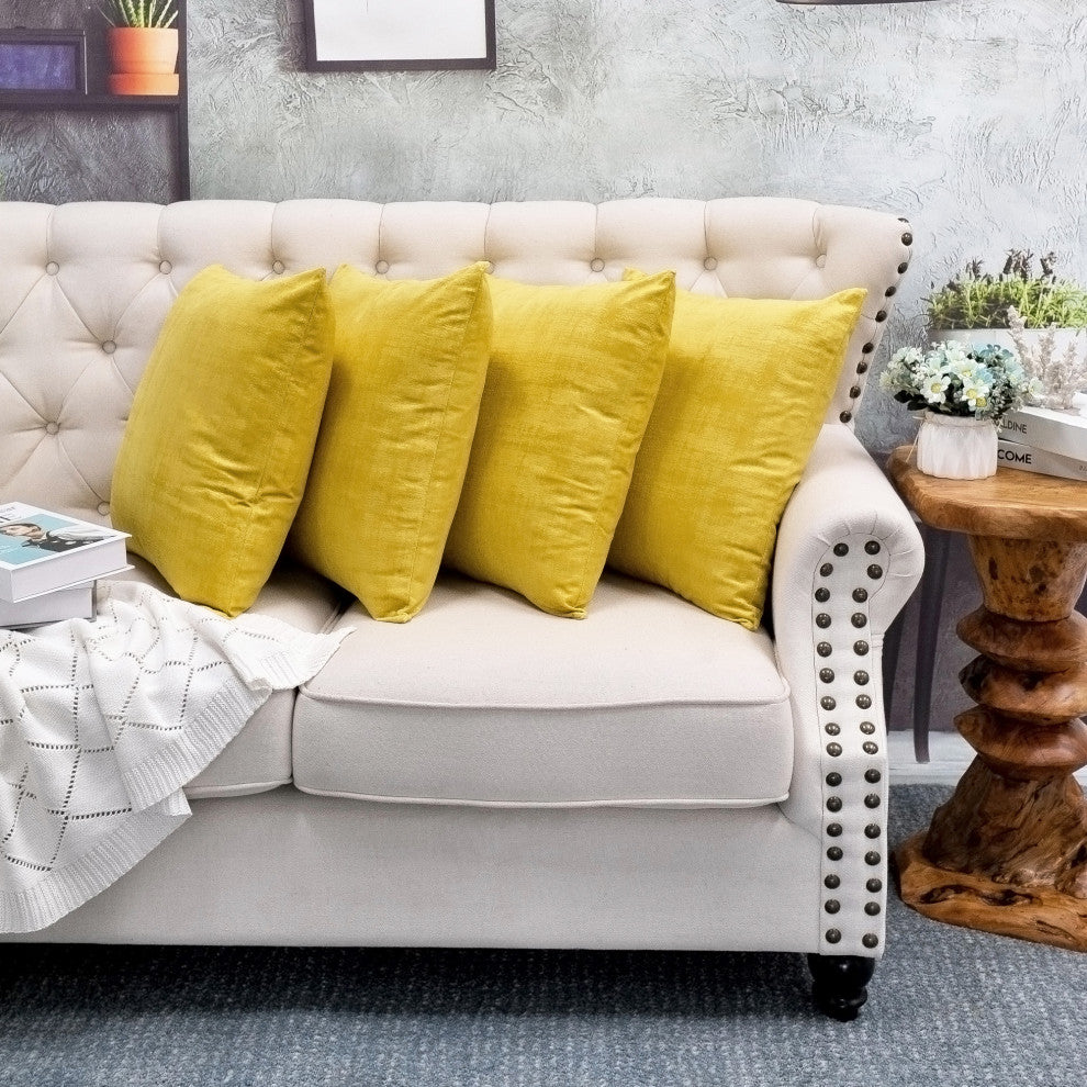Serenta Textured Velvet Pillow Shell, Set of 4, Sulphur