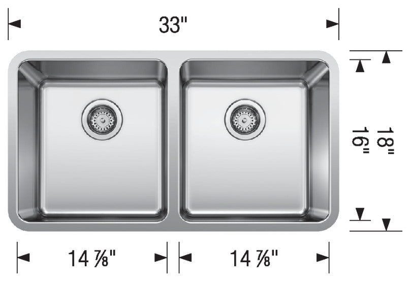 Blanco 442768 Formera 33"x18" Equal Double Bowl Kitchen Sink, Stainless Steel