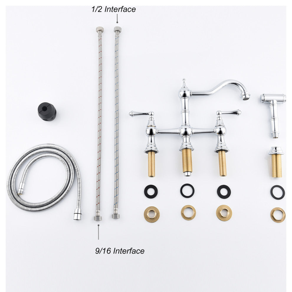 Wellfor Dual Handles Kitchen Sink Faucet With Pull-Out Side Spray
