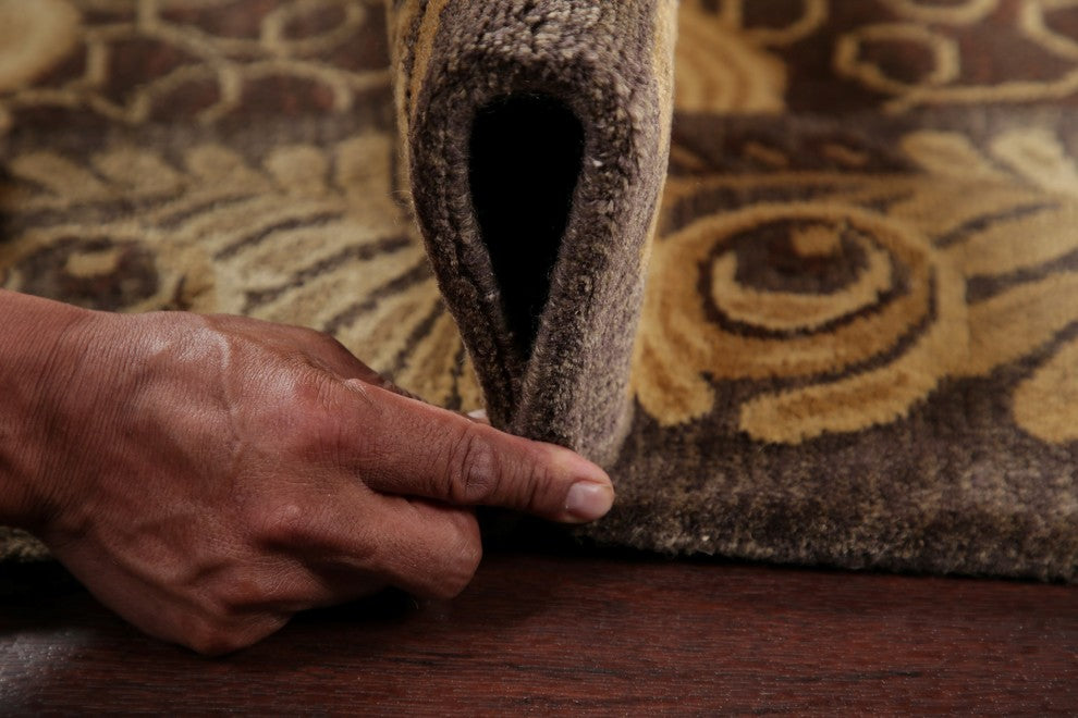 Art & Craft Oriental Hand-Knotted Indian Traditional Area Rug, Brown, 9'9"X7'11"