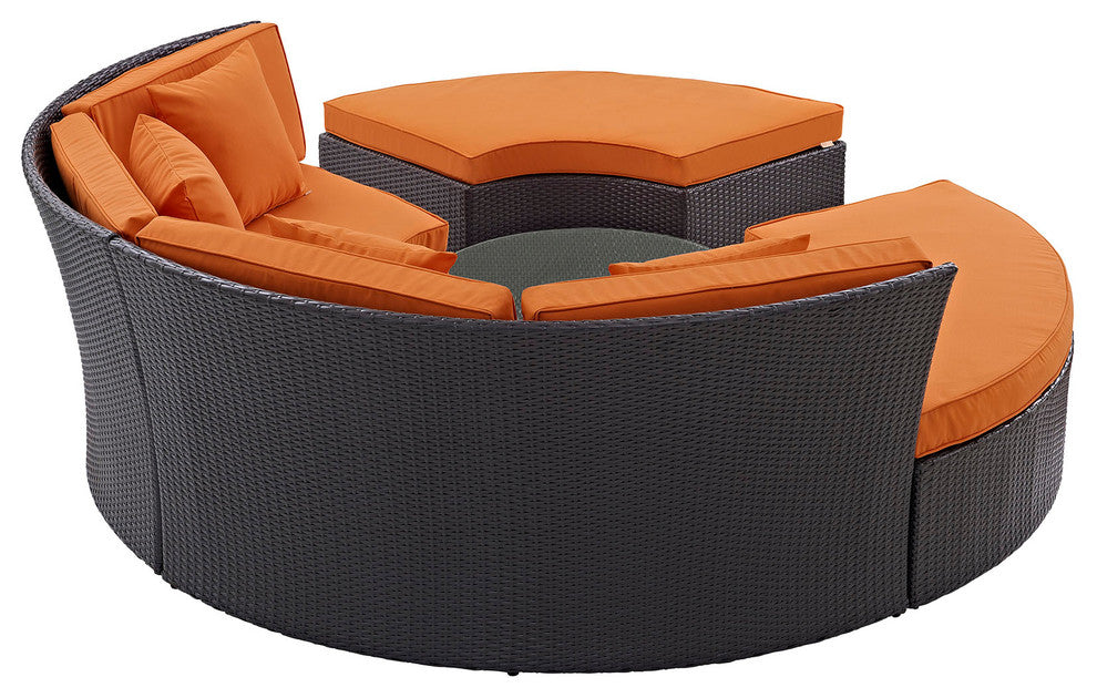 Convene Circular Outdoor Patio Daybed Set, Espresso Orange