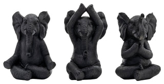 Resin, Set of 3, 8"H, Yoga Elephants, Black