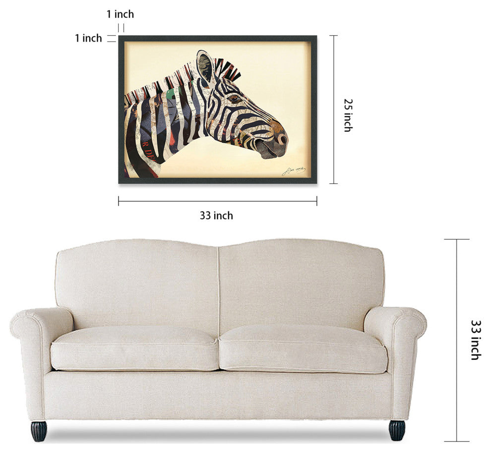 Zebra Dimensional Handmade Collage Wall Art Framed Under Glass
