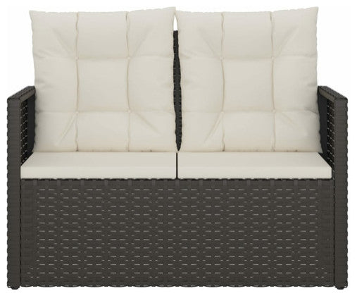 vidaXL Outdoor Loveseat Rattan Garden Bench with Cushions Black Poly Rattan