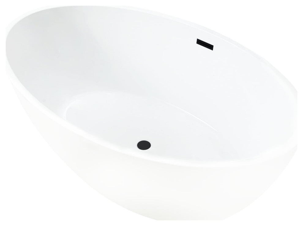 59"x32" Acrylic Freestanding Soaking Bathtub, White/Matte Black