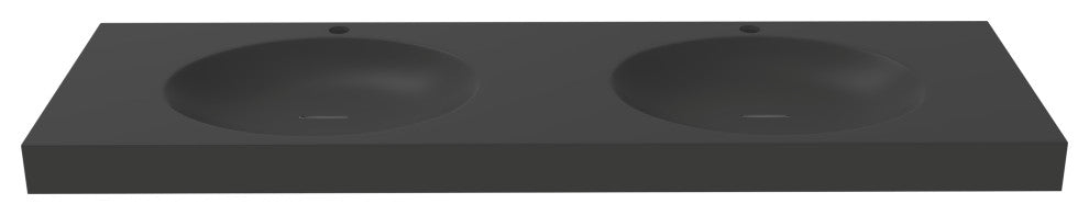 CastelloUSA Darleen Solid Surface Wall Mount Bathroom Sink, Black, 60"