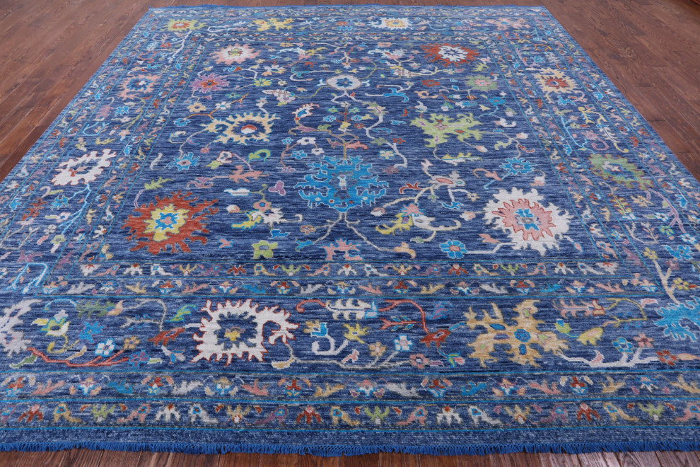 12' Square Hand Knotted Turkish Oushak Wool Rug - Q13343