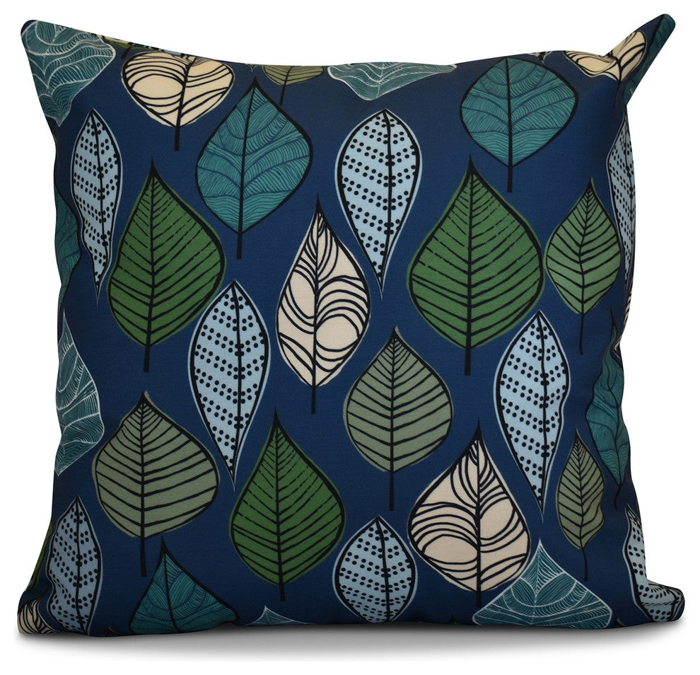 Autumn Leaves Floral Print Pillow, Blue, 18"x18"