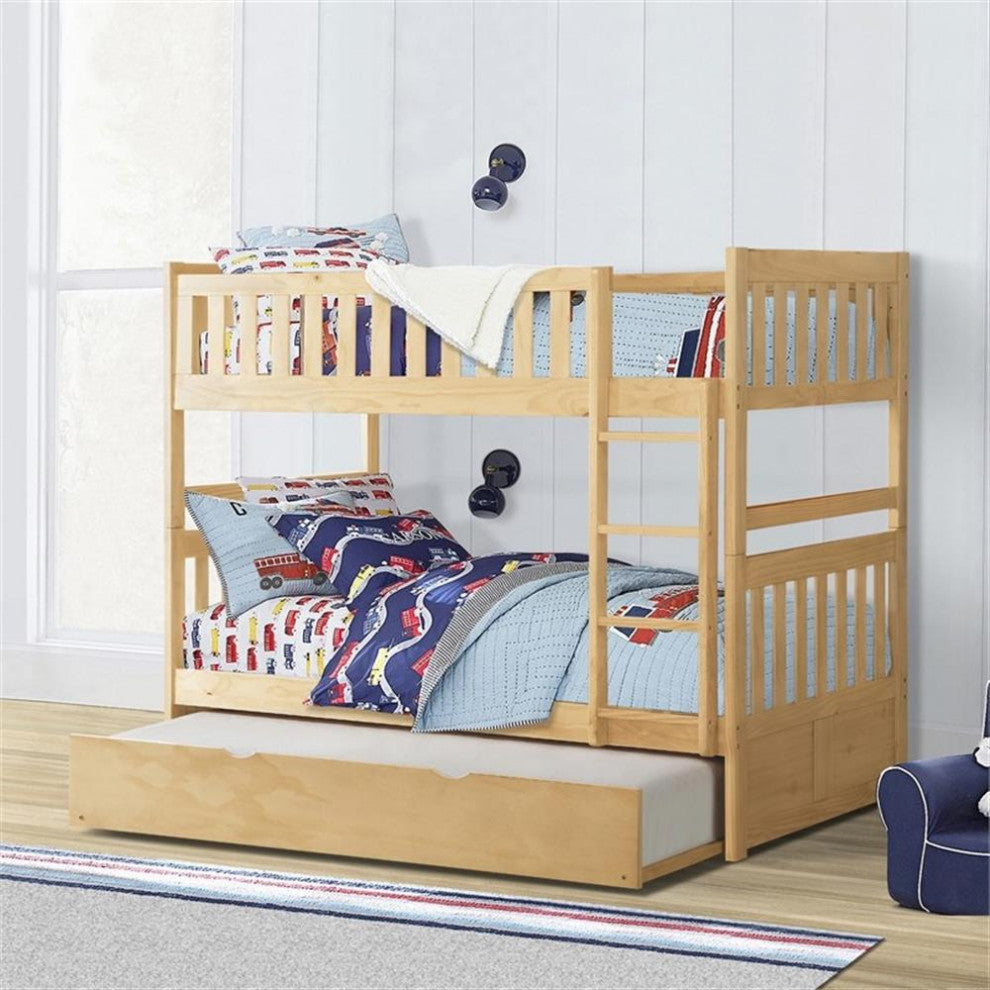 Lexicon Contemporary Wood Twin/Twin Bunk Bed with Twin Trundle in Natural Pine
