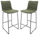 LeisureMod Brooklyn Modern Leather Bar Stool Set of 2 in Olive Green