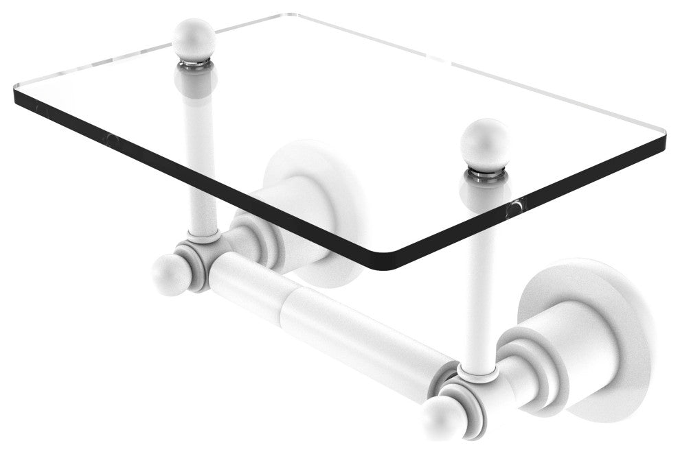 Astor Place Two Post Toilet Tissue Holder with Glass Shelf, Matte White
