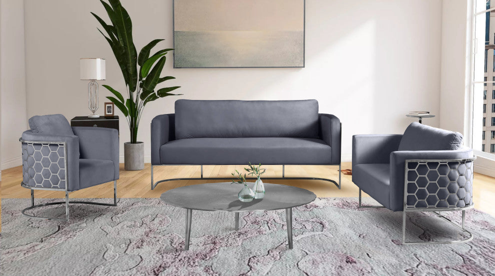 Casa Velvet Upholstered Chair, Grey, Chrome Finish