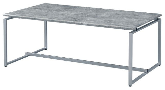 Acme Jurgen 3 PC Coffee and End Set Faux Concrete Top and Silver Finish