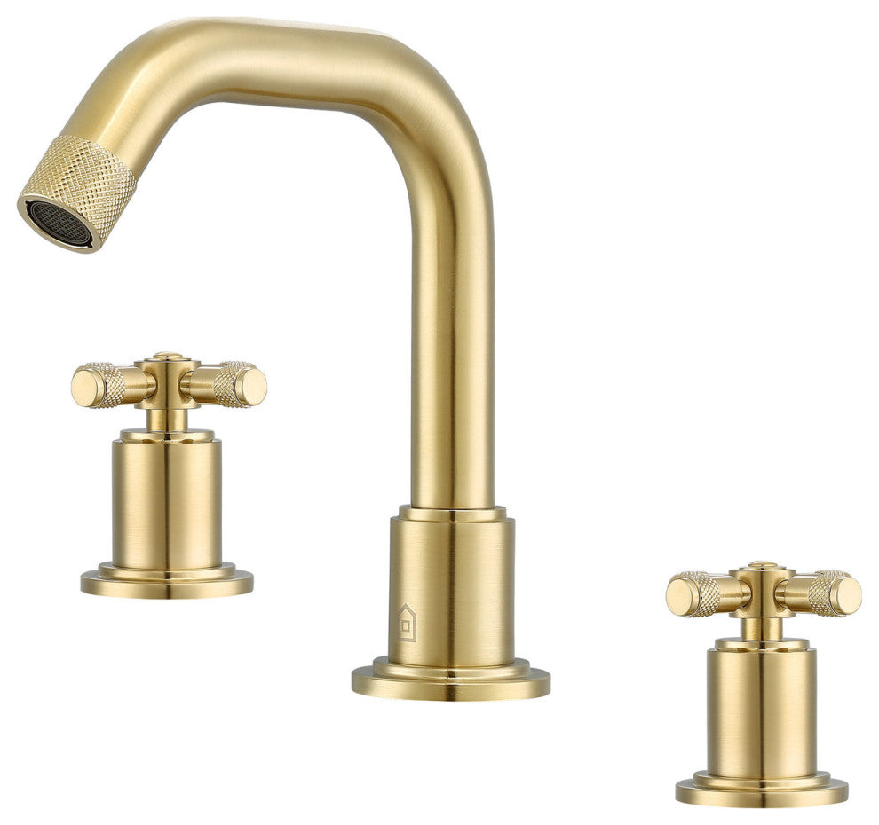 Uomo Widespread Cross Handle 3-Hole Bathroom Faucet in Brushed Champagne Gold