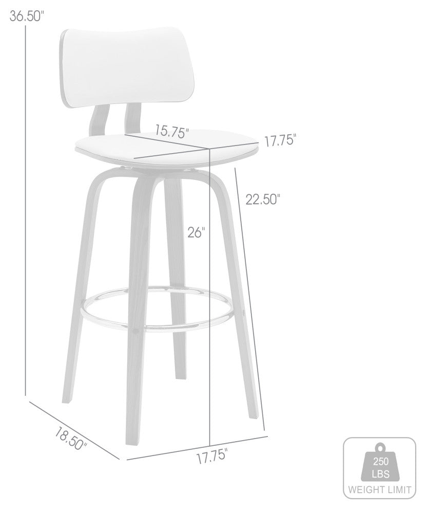 Pico Swivel Walnut Wood Stool, Cream Faux Leather With Chrome, 26"