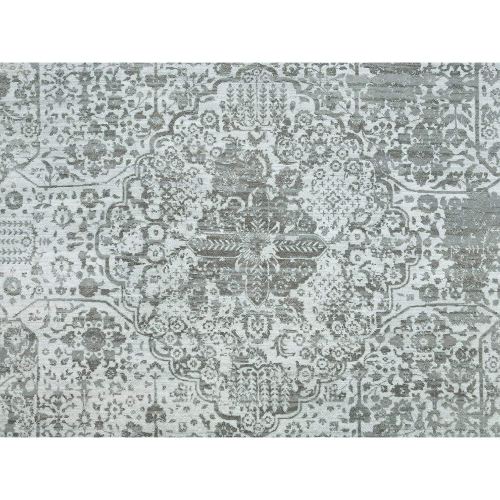 Chrome Zoroastrian Hand Knotted Wool and Silk Oversized Rug, 12'1"x17'10"