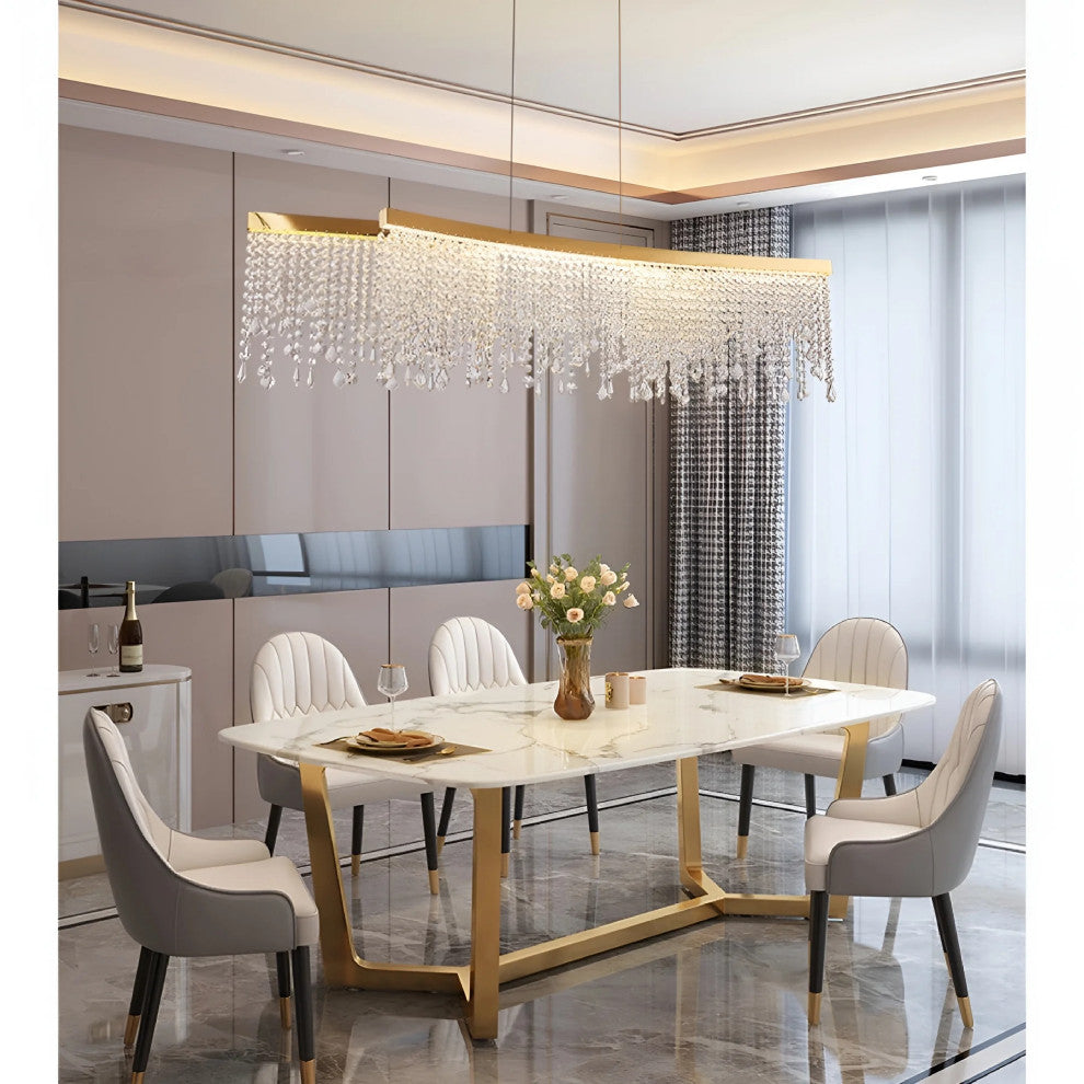 Vado Ligure | Modern Gold Crystal Ceiling Chandelier for Dining Room, 59"