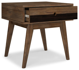 Clarkson Solid Acacia Wood End Table, Rustic Natural Aged Brown