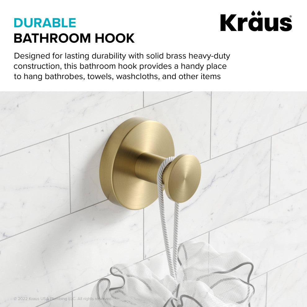 Elie Bathroom Robe and Towel Hook, Brushed Gold