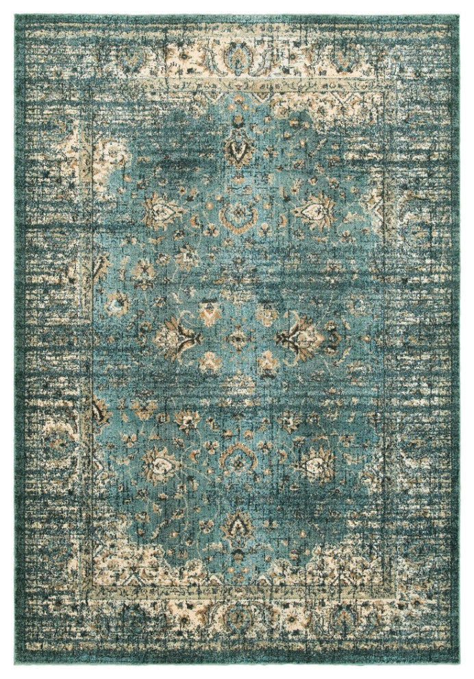 4" x 6" Peacock Blue and Ivory Indoor Area Rug