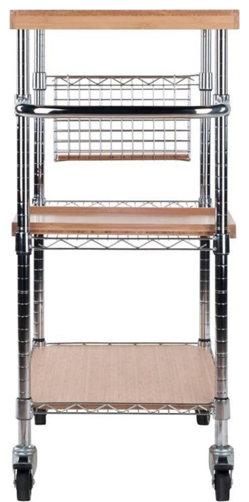 Madera Utility Kitchen Cart, Bamboo and Chrome