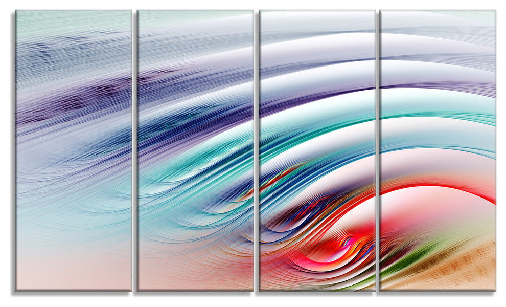 Water Ripples Rainbow Waves, Abstract Canvas Art Print, 48"x28", 4 Panels